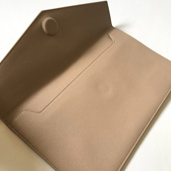 Saint Laurent YSL Uptown Bag Purse Clutch Pouch Womens Leather Beige Envelope - Picture 7 of 12